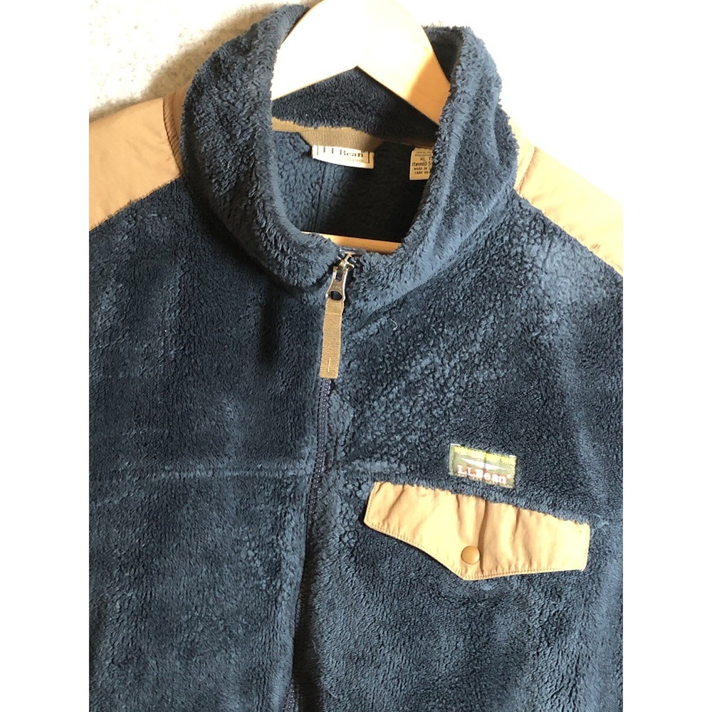 L.L. Bean Coat Mens XLT Blue Full Zip Hi Pile Fleece Elbow Pads Hike Outdoors